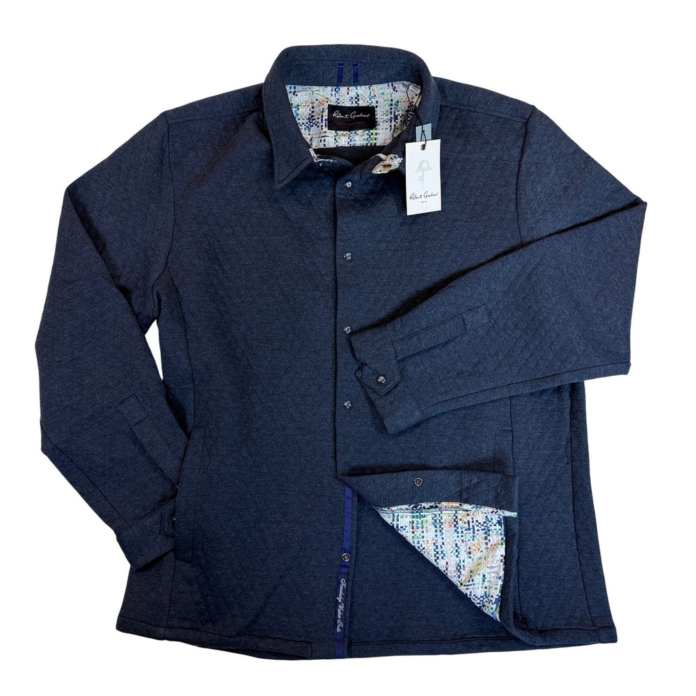 Robert Graham Jackdaw Shirt Jacket Mens 2XL Indigo Tailored Fit Quilted $258